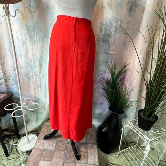 VTG📌90's Viscose Blend Fire Red Plus Size Pencil Maxi Skirt - Picture 2 of 14